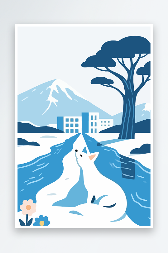 狐狸雪景图标插画元素-众图网