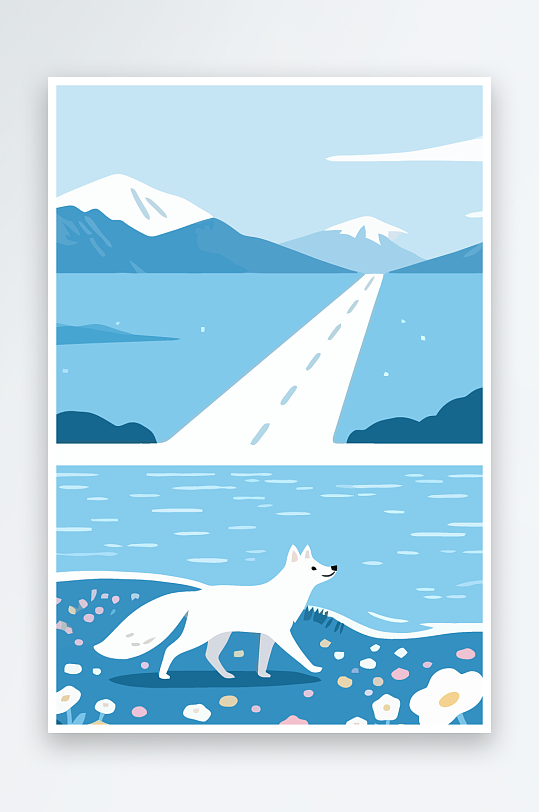 狐狸雪景图标插画元素-众图网