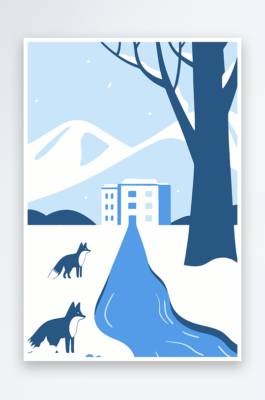 狐狸雪景图标插画元素-众图网