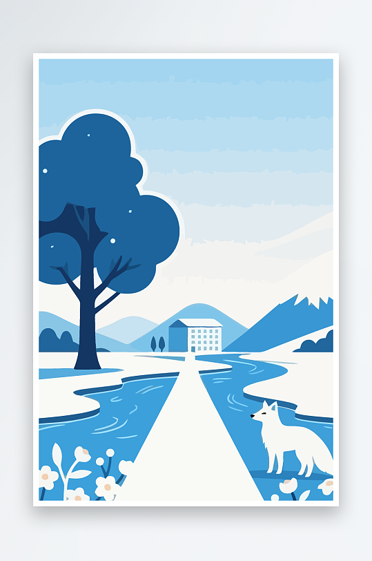 狐狸雪景图标插画元素-众图网