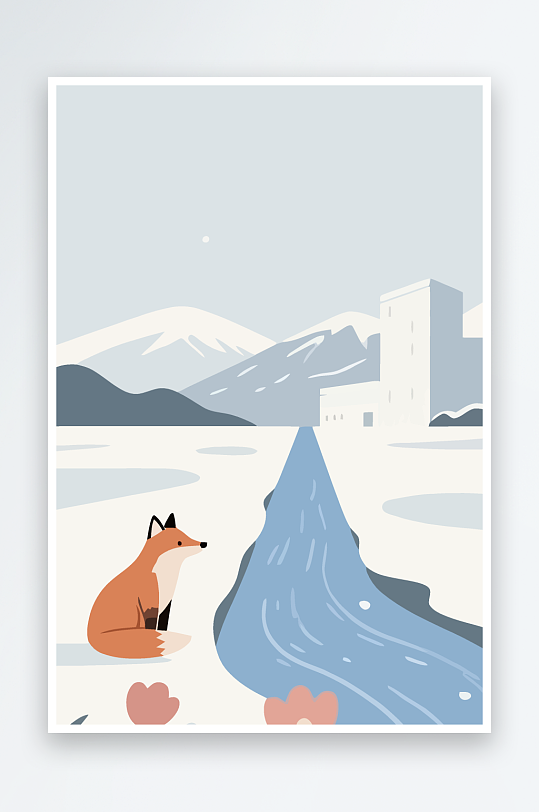 狐狸雪景图标插画元素-众图网