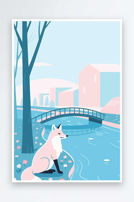 狐狸雪景图标插画-众图网