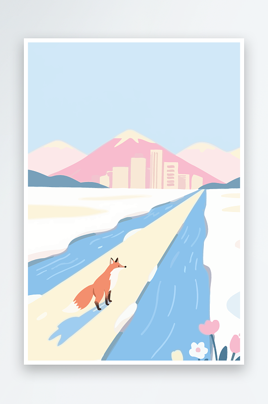狐狸雪景图标插画-众图网