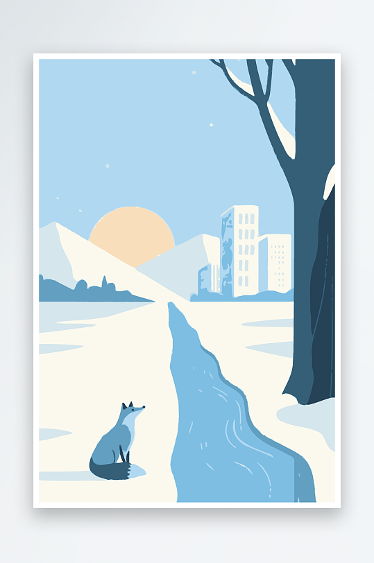 狐狸雪景图标插画-众图网