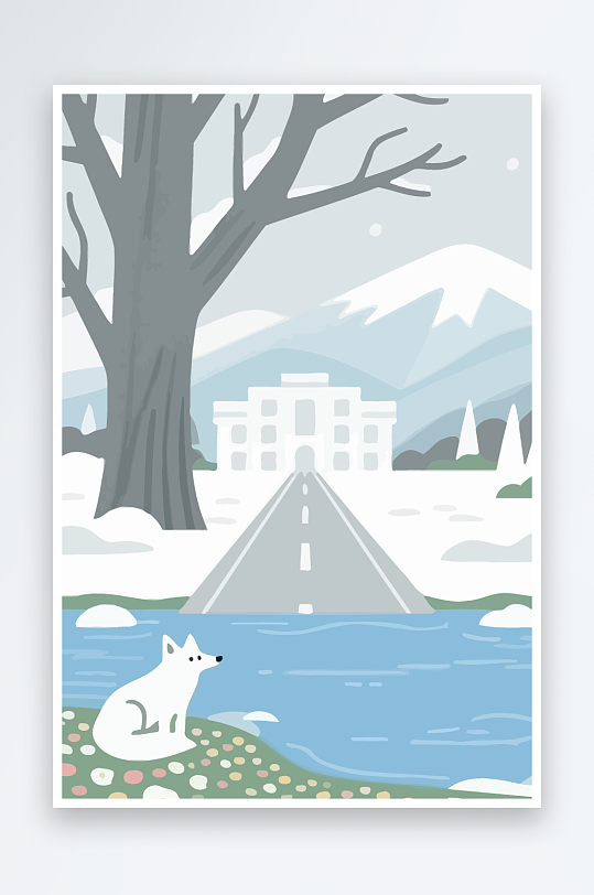 狐狸雪景图标插画-众图网