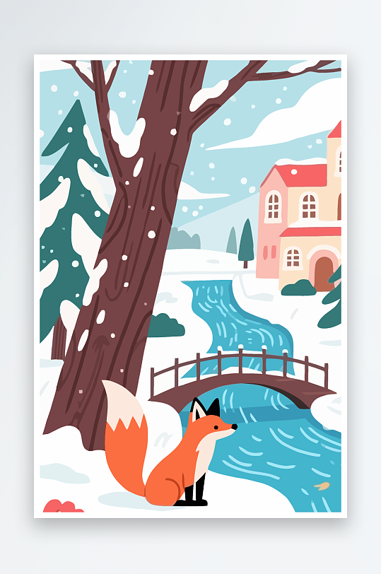 狐狸雪景图标插画-众图网