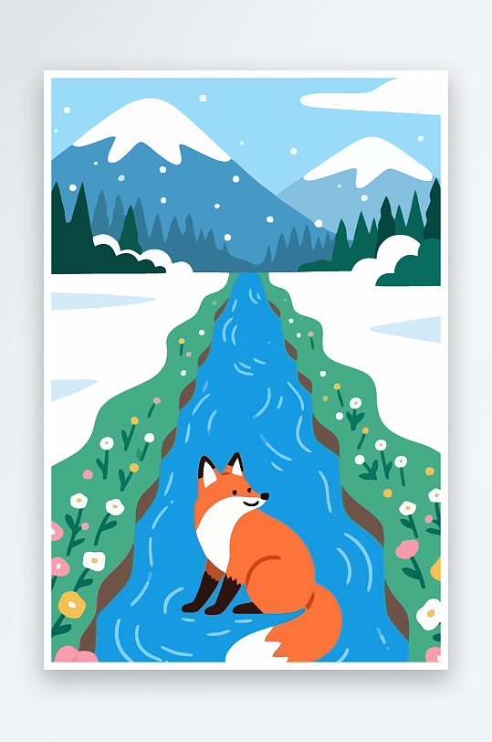 狐狸雪景图标插画-众图网