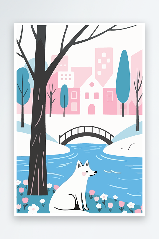 狐狸雪景图标插画-众图网