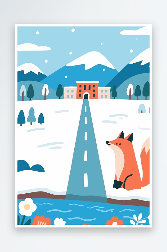 狐狸雪景图标插画-众图网