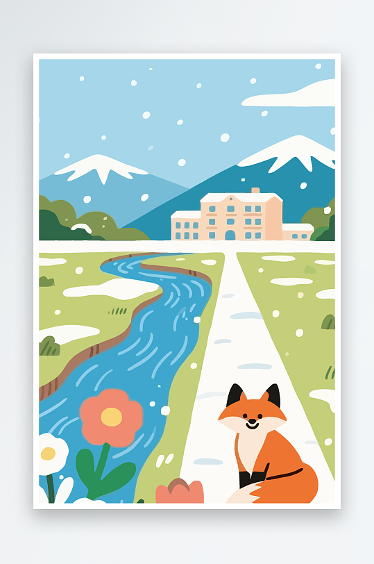 狐狸雪景图标插画元素-众图网
