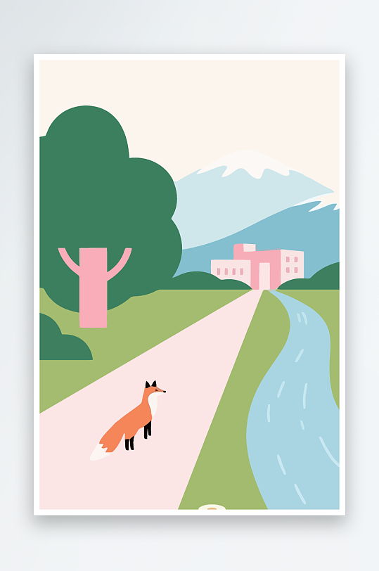 狐狸雪景图标插画元素-众图网