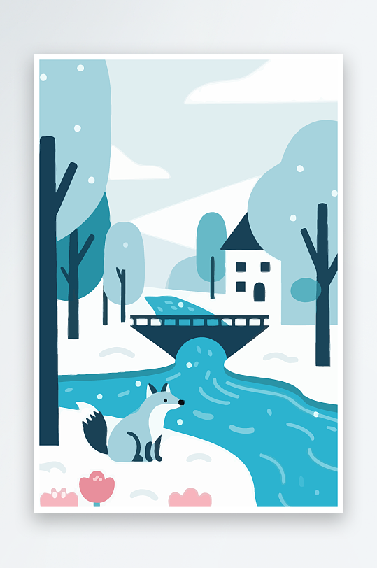 狐狸雪景图标插画元素-众图网