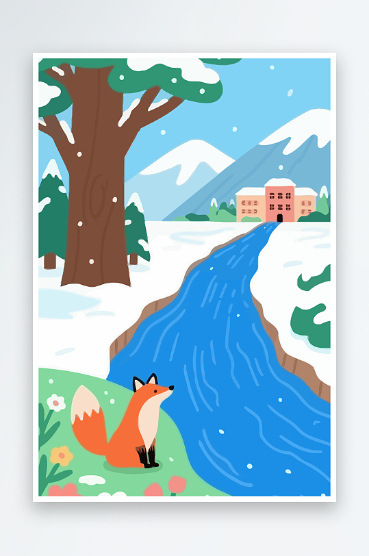 狐狸雪景图标插画元素-众图网