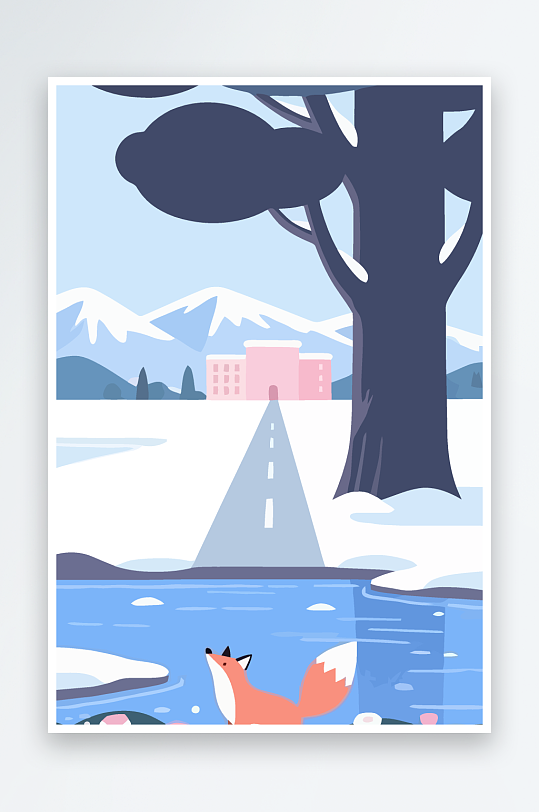 狐狸雪景图标插画-众图网