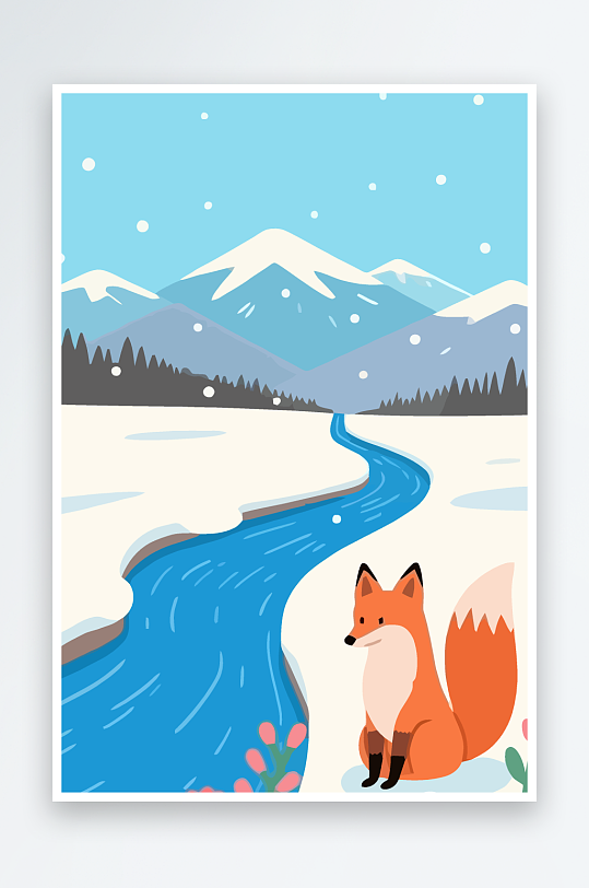 狐狸雪景图标插画-众图网