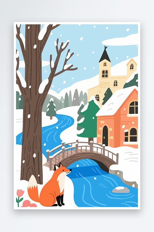 狐狸雪景图标插画-众图网