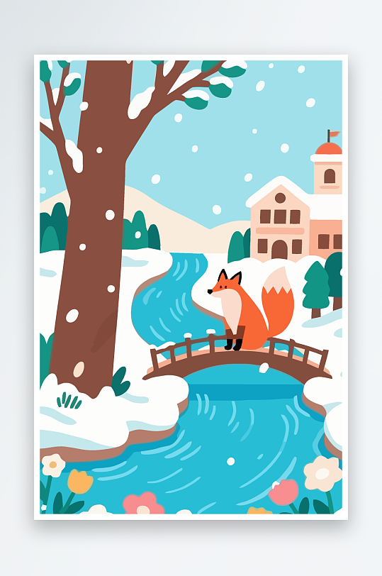 狐狸雪景图标插画-众图网