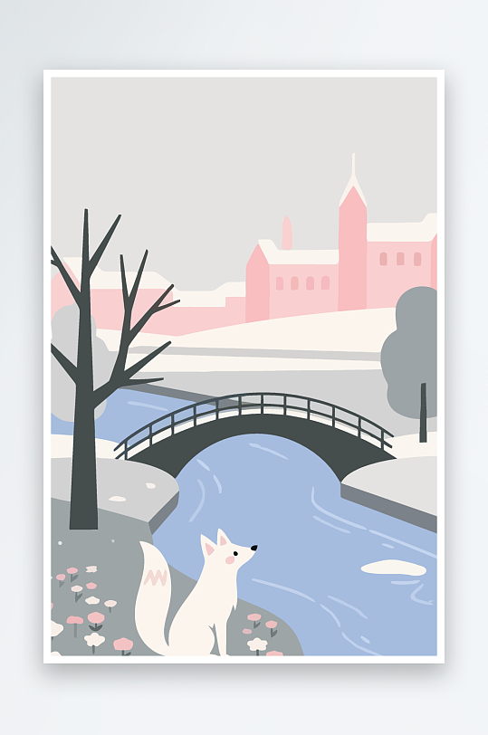 狐狸雪景图标插画-众图网