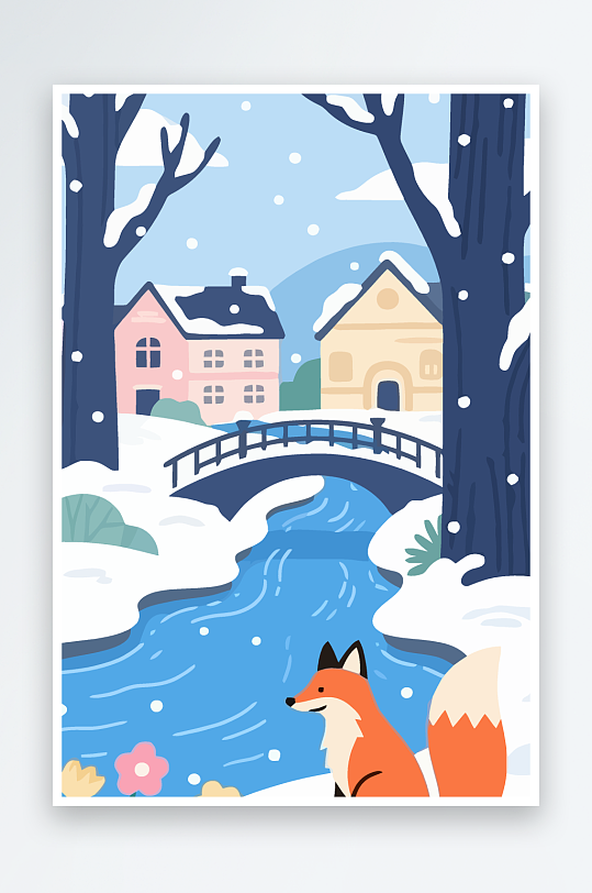 狐狸雪景图标插画-众图网