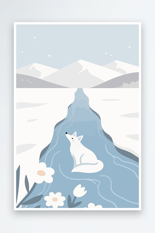 狐狸雪景图标插画-众图网