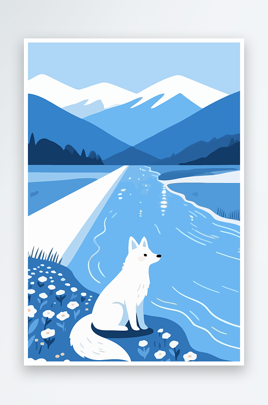 狐狸雪景图标插画-众图网