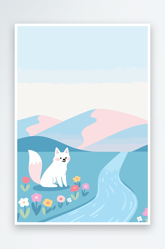 狐狸雪景图标插画-众图网