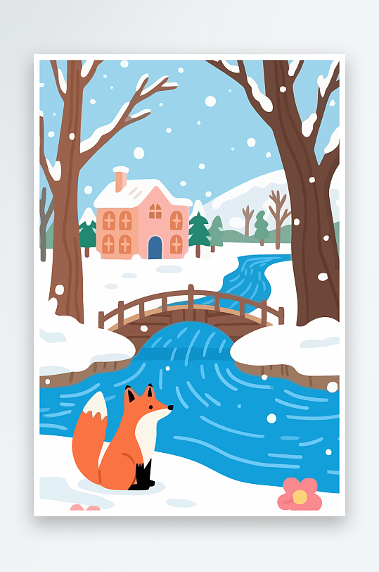 狐狸雪景图标插画元素-众图网