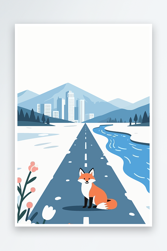 狐狸雪景图标插画元素-众图网