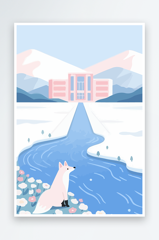 狐狸雪景图标插画元素-众图网