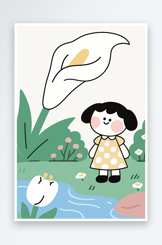 狗孩童花朵图标插画元素-众图网