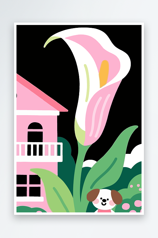 狗孩童花朵图标插画元素-众图网