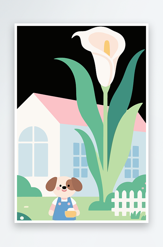 狗孩童花朵图标插画元素-众图网