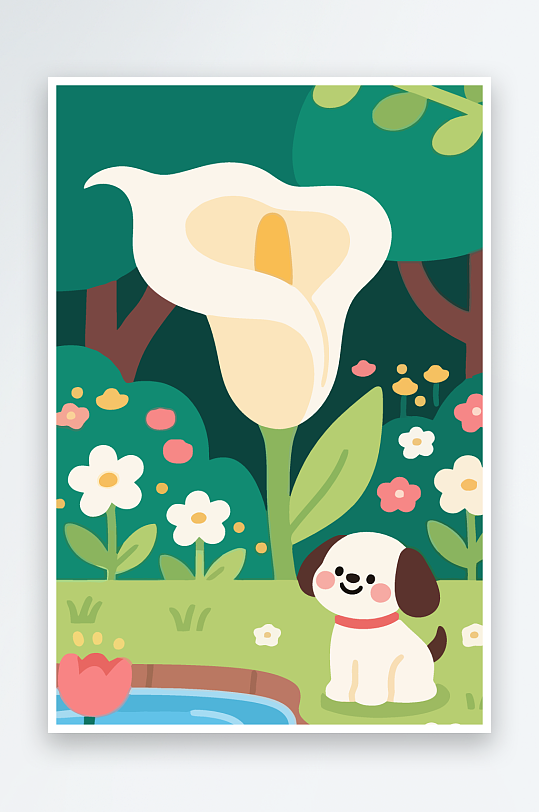 狗孩童花朵图标插画-众图网