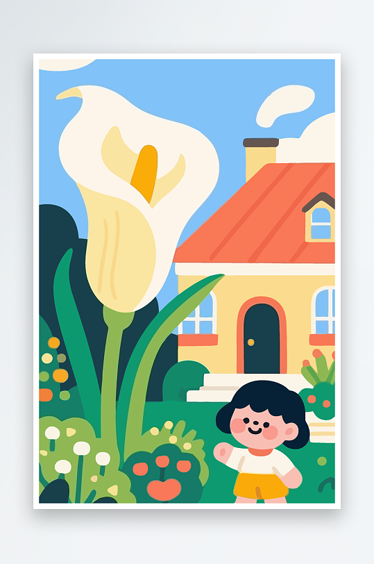 狗孩童花朵图标插画元素-众图网