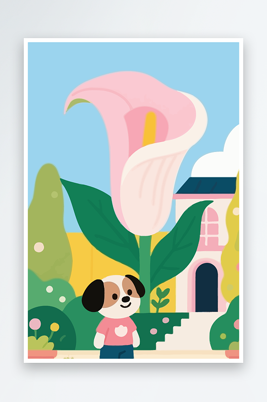 狗孩童花朵图标插画-众图网