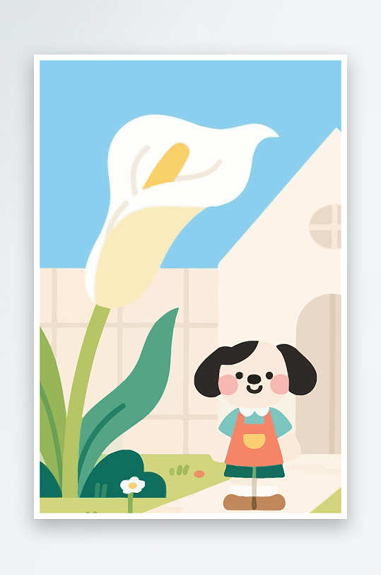 狗孩童花朵图标插画元素-众图网