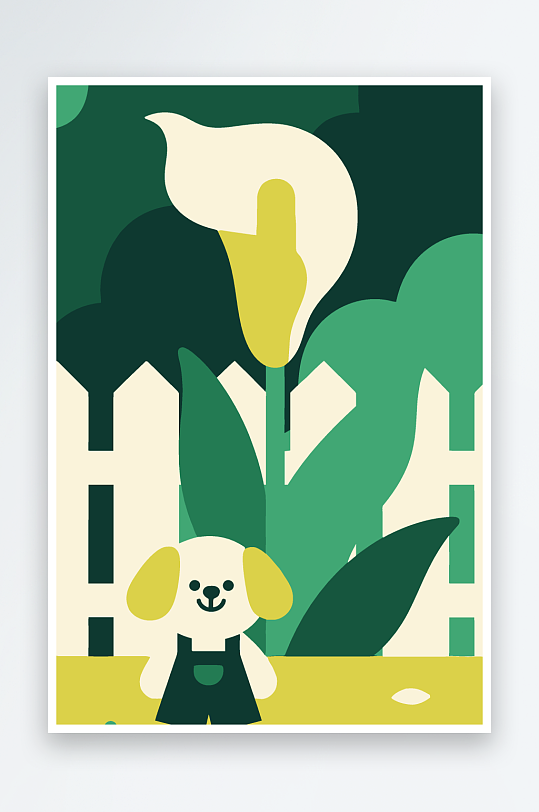 狗孩童花朵图标插画元素-众图网