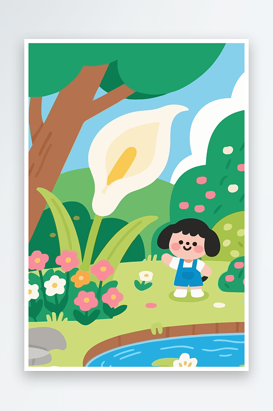 狗孩童花朵图标插画-众图网