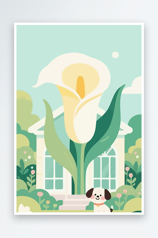 狗孩童花朵图标插画-众图网