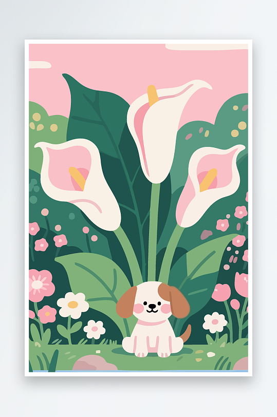 狗孩童花朵图标插画-众图网