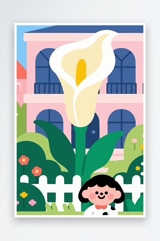 狗孩童花朵图标插画-众图网