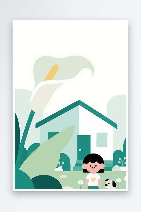 狗孩童花朵图标插画-众图网