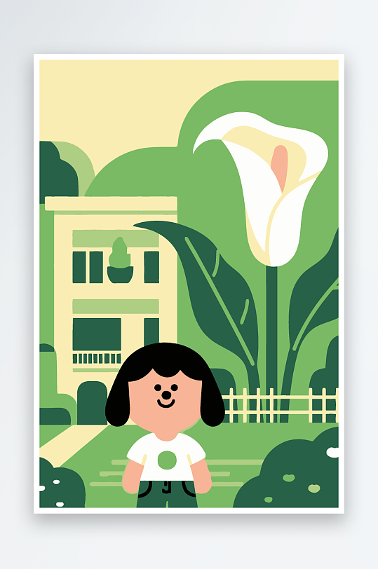 狗孩童花朵图标插画-众图网