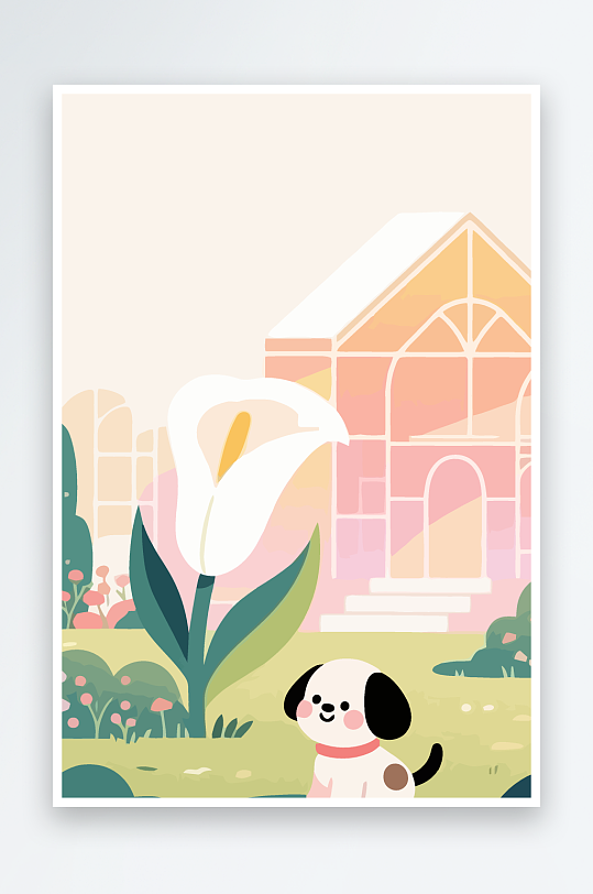 狗孩童花朵图标插画元素-众图网