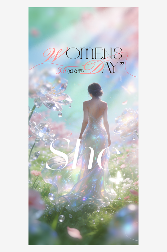 梦幻背影的人物女神节海报-众图网