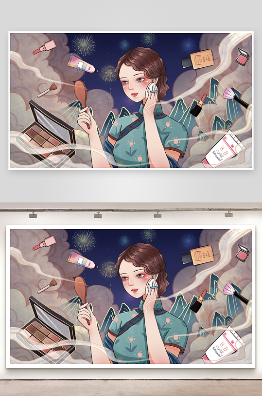 民国风旗袍美女插画-众图网