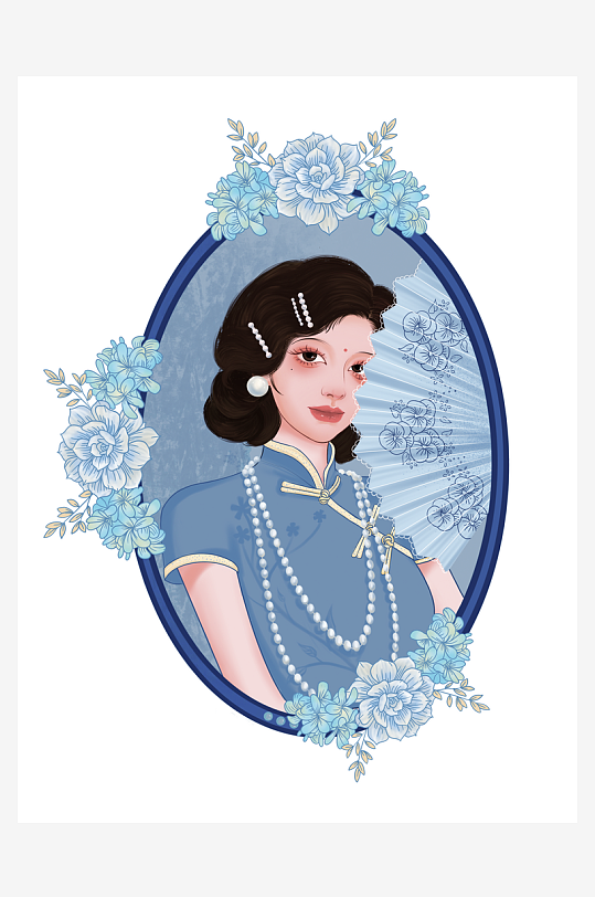 民国风旗袍美女插画-众图网