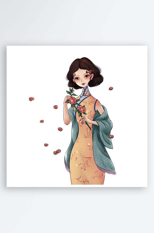 民国风旗袍美女插画-众图网