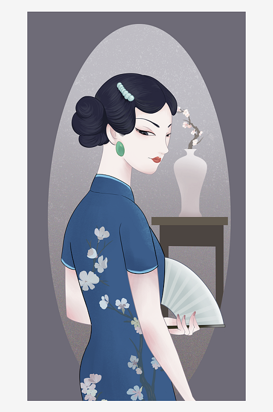 民国风旗袍美女插画-众图网