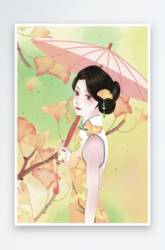 民国风旗袍美女插画-众图网